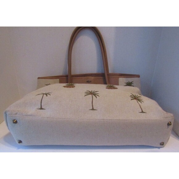 Scala Collezione Tote Bag Handcrafted Leather Canvas Palm Trees Shoulder Bag - Picture 3 of 7
